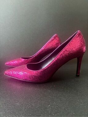 Saint Laurent Glitter Fuchsia Pointed-Toe Pumps - Women